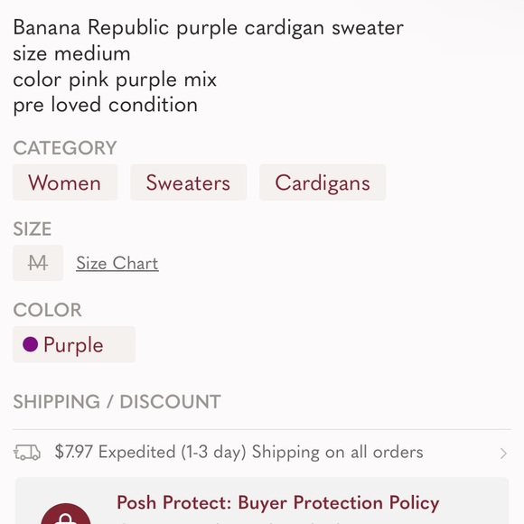 Banana Republic purple cardigan sweater medium - Picture 8 of 8